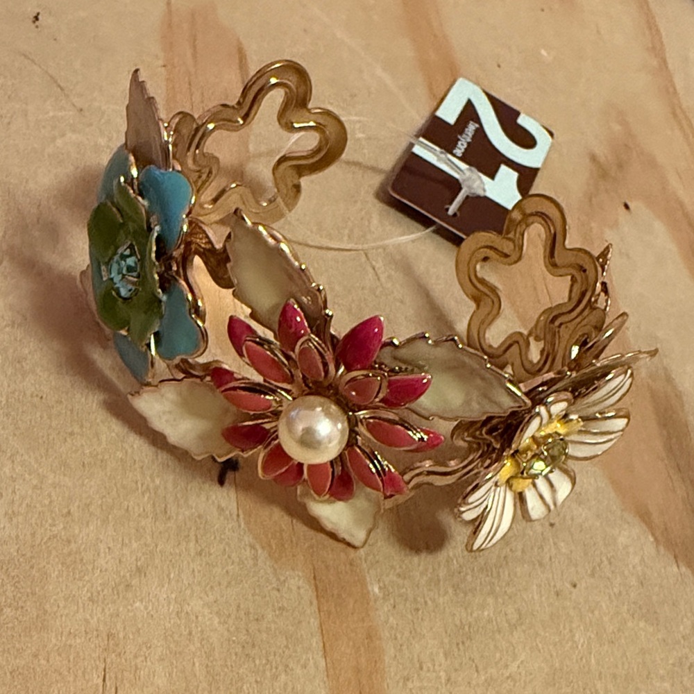 Floral Gold-Tone Bracelet with Multicolor Accents